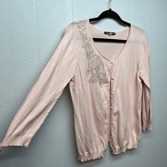 Cable & Gauge Soft Pink Beaded Womens Cardigan Sweater Medium Workwear Soft Girl - Picture 5 of 11